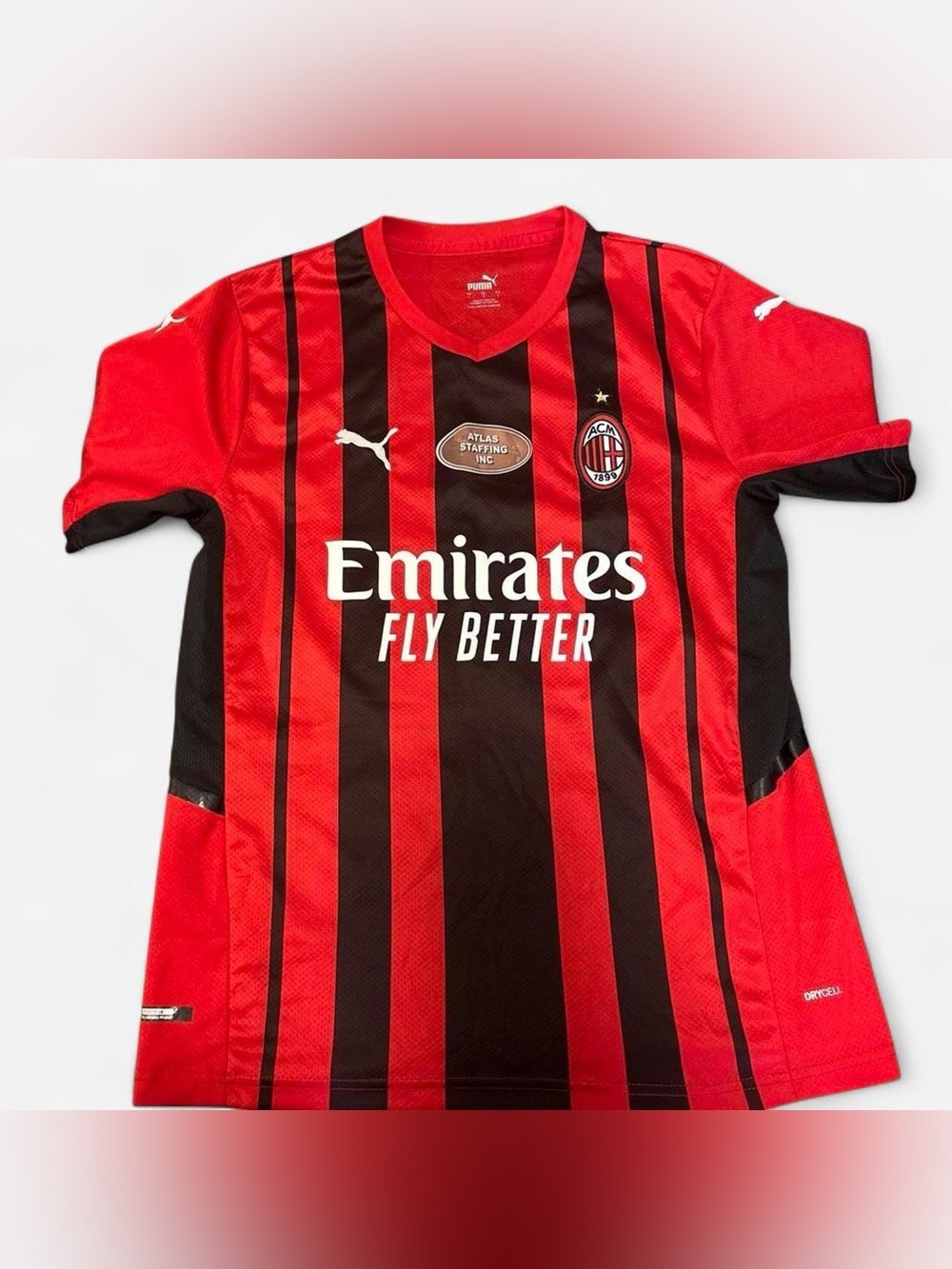 Puma Red and Black Striped Soccer Jersey